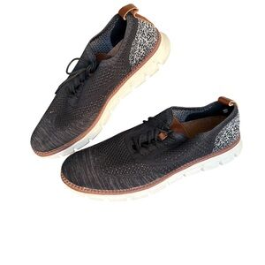 Men's Black Knit Lace-Up Sneakers with Brown Trim